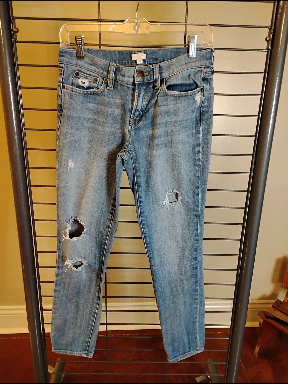 J. Crew Light Blueβ Skinny Jeans with Distressed Knees